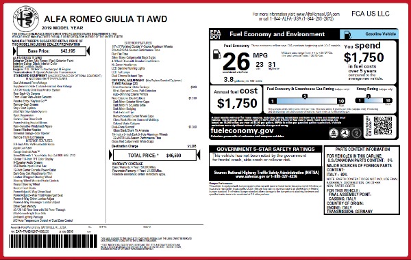 New 2019 Alfa Romeo Giulia Ti Q4 for sale $46,590 at Maserati of Greenwich in Greenwich CT 06830 21
