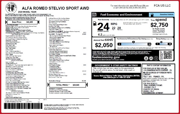 New 2020 Alfa Romeo Stelvio Sport Q4 for sale $50,945 at Maserati of Greenwich in Greenwich CT 06830 2