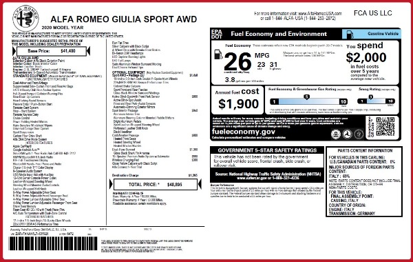 New 2020 Alfa Romeo Giulia Sport Q4 for sale Sold at Maserati of Greenwich in Greenwich CT 06830 23