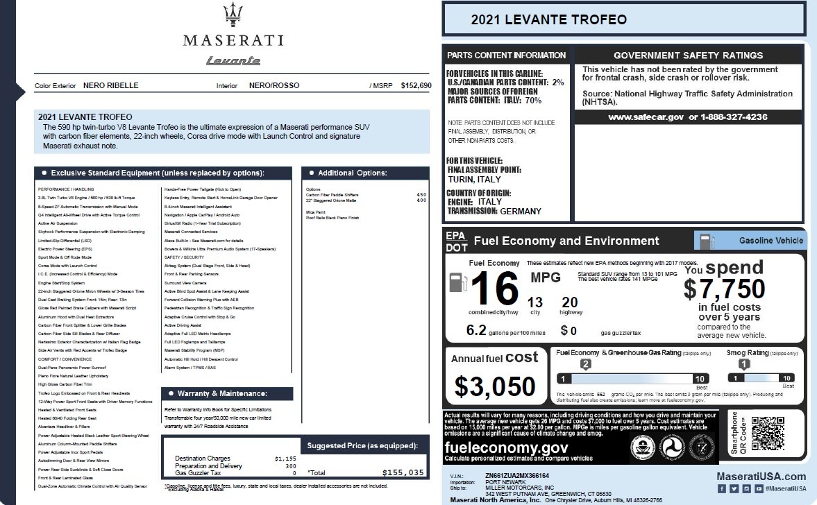 Used 2021 Maserati Levante Trofeo for sale $65,900 at Maserati of Greenwich in Greenwich CT 06830 1