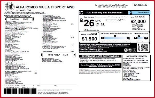 New 2021 Alfa Romeo Giulia Ti Sport Q4 for sale Sold at Maserati of Greenwich in Greenwich CT 06830 2
