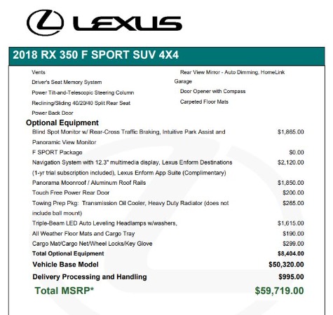Used 2018 Lexus RX 350 F SPORT for sale Sold at Maserati of Greenwich in Greenwich CT 06830 28