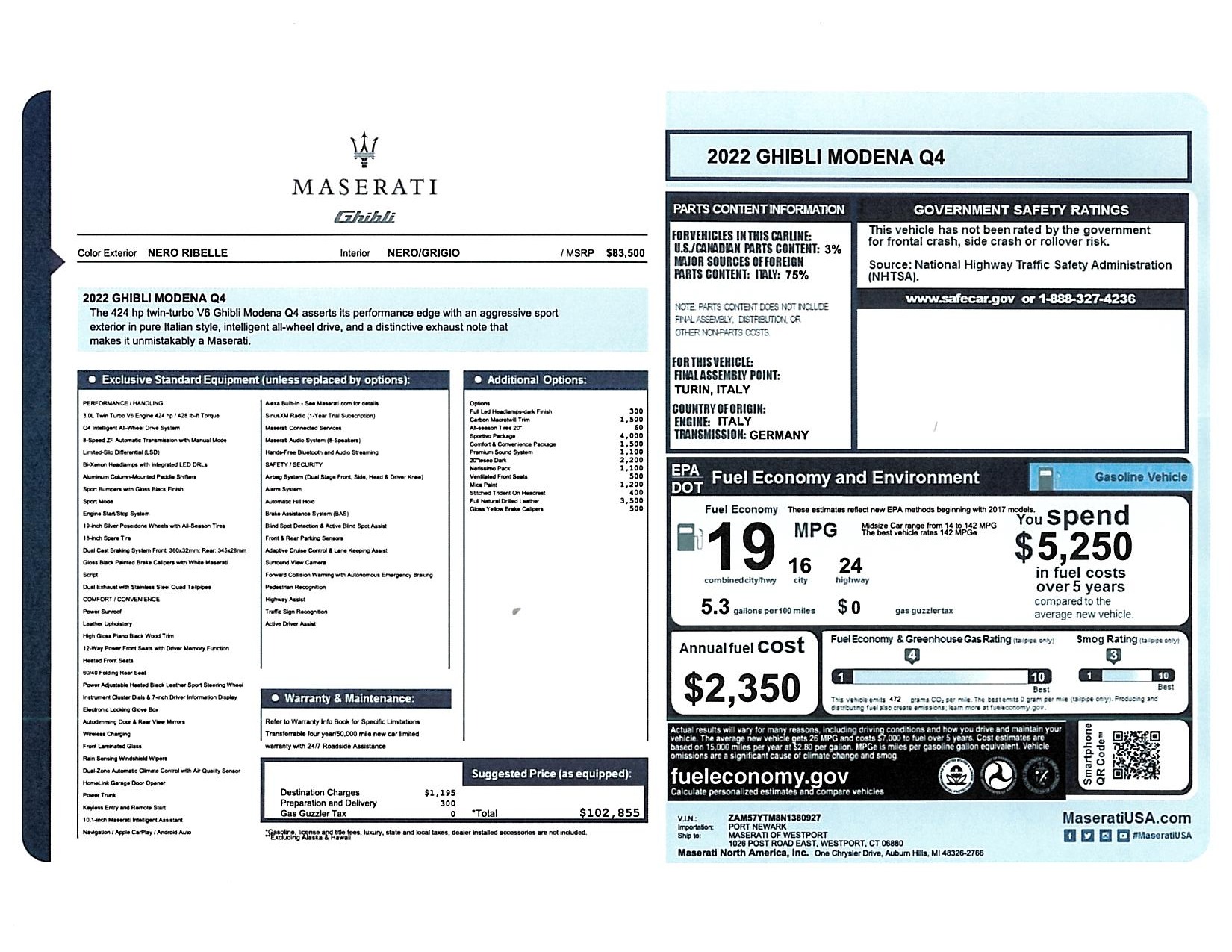 New 2022 Maserati Ghibli Modena Q4 for sale $102,855 at Maserati of Greenwich in Greenwich CT 06830 1