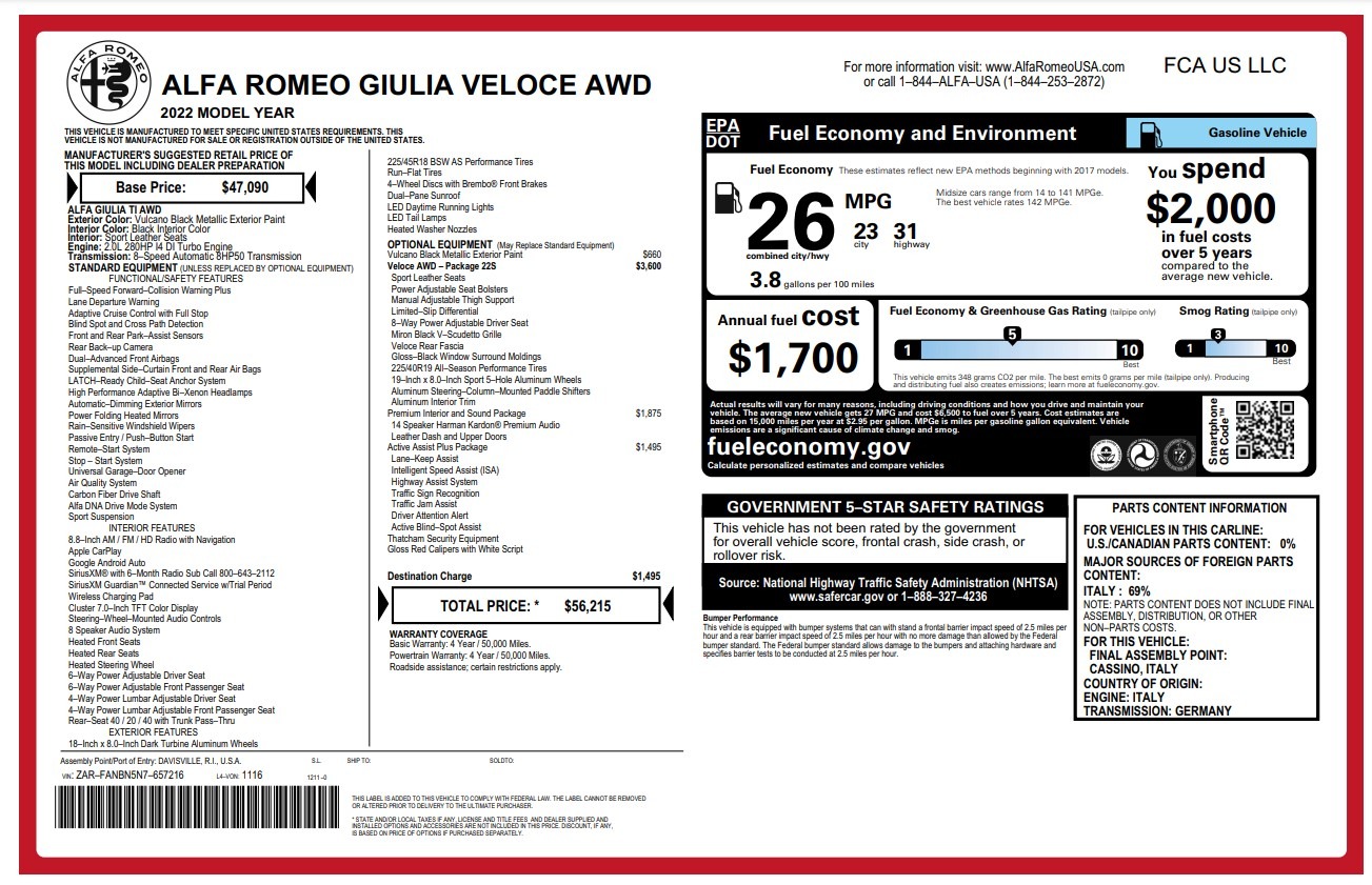 Used 2022 Alfa Romeo Giulia Veloce for sale $28,900 at Maserati of Greenwich in Greenwich CT 06830 1
