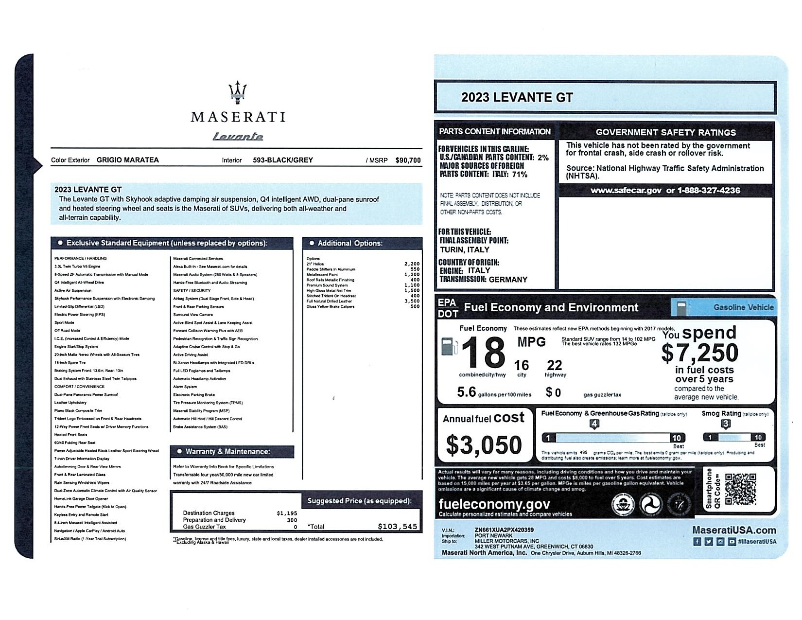 Used 2023 Maserati Levante GT for sale $39,900 at Maserati of Greenwich in Greenwich CT 06830 1