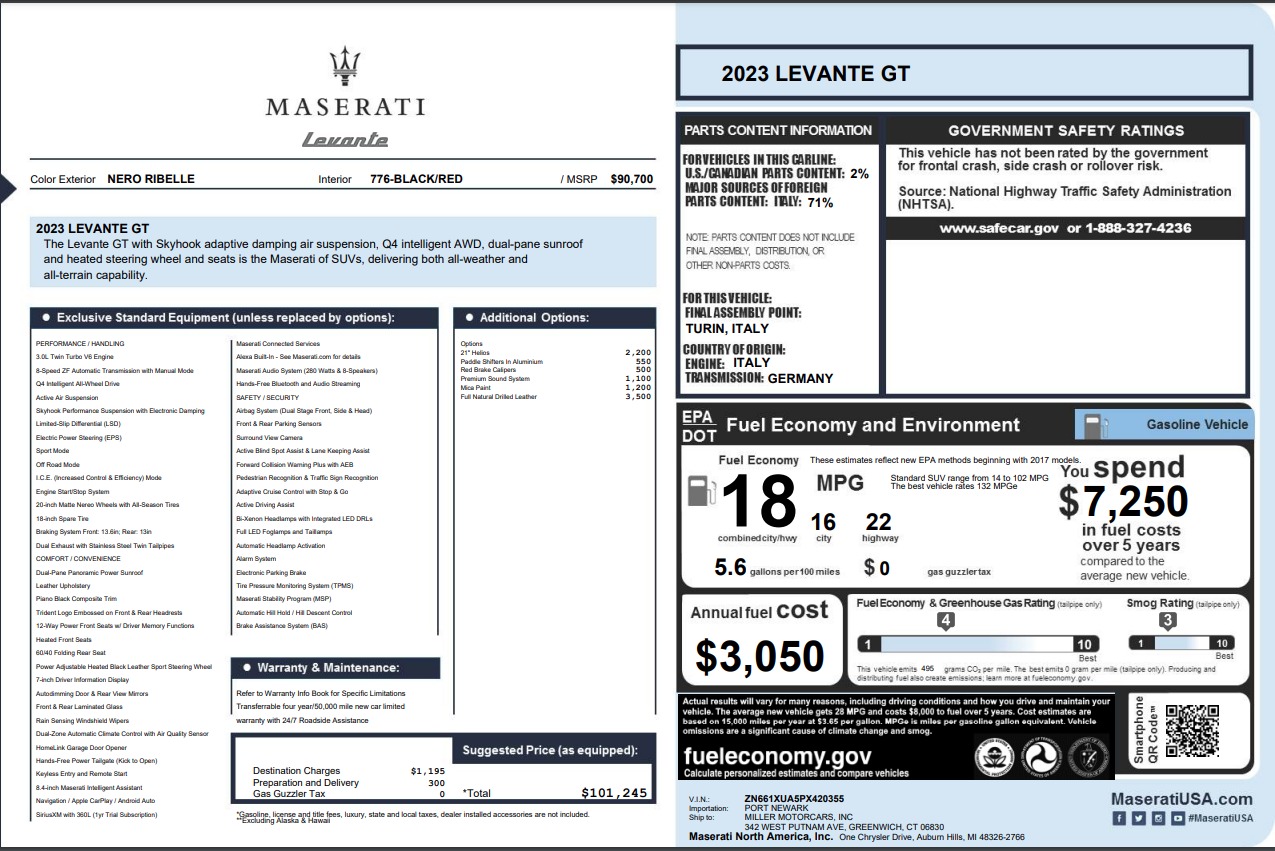 Used 2023 Maserati Levante GT for sale Call for price at Maserati of Greenwich in Greenwich CT 06830 1