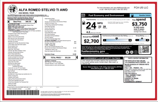 New 2024 Alfa Romeo Stelvio Ti for sale $55,230 at Maserati of Greenwich in Greenwich CT 06830 28