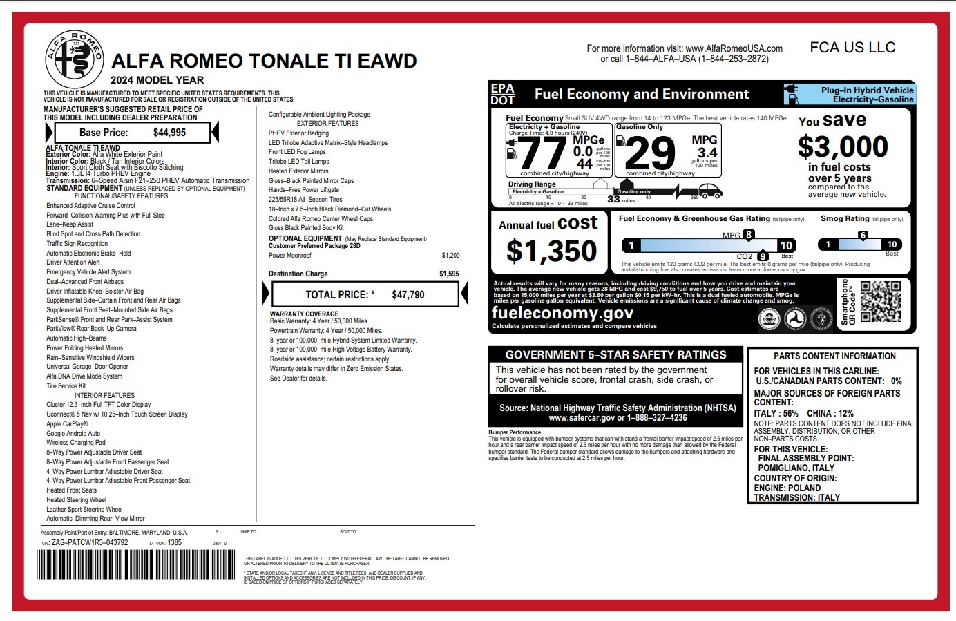 New 2024 Alfa Romeo Tonale Ti for sale $47,790 at Maserati of Greenwich in Greenwich CT 06830 1