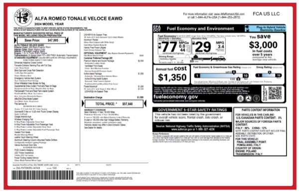 New 2024 Alfa Romeo Tonale Veloce for sale $57,640 at Maserati of Greenwich in Greenwich CT 06830 22
