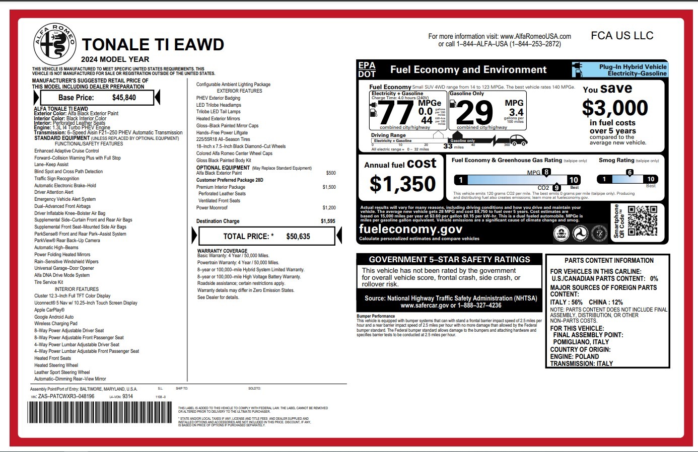 New 2024 Alfa Romeo Tonale Ti for sale $50,635 at Maserati of Greenwich in Greenwich CT 06830 1