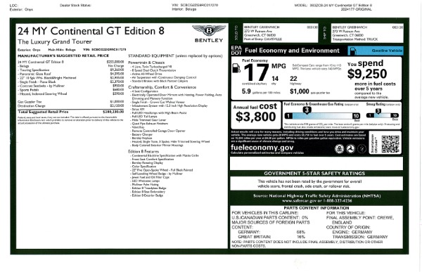 New 2024 Bentley Continental GT Edition 8 for sale $245,230 at Maserati of Greenwich in Greenwich CT 06830 28