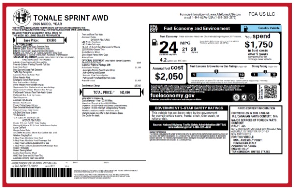 New 2026 Alfa Romeo Tonale Sprint for sale $43,210 at Maserati of Greenwich in Greenwich CT 06830 25