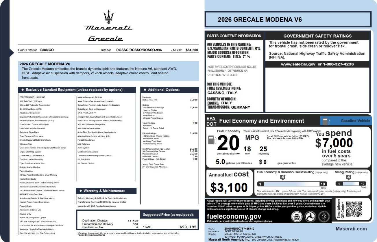 New 2026 Maserati Grecale Modena V6 for sale $99,195 at Maserati of Greenwich in Greenwich CT 06830 1