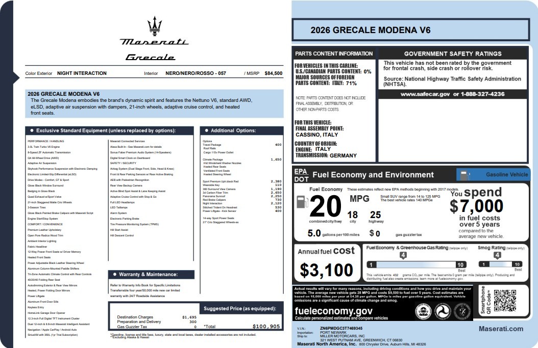 New 2026 Maserati Grecale Modena V6 for sale $100,905 at Maserati of Greenwich in Greenwich CT 06830 1