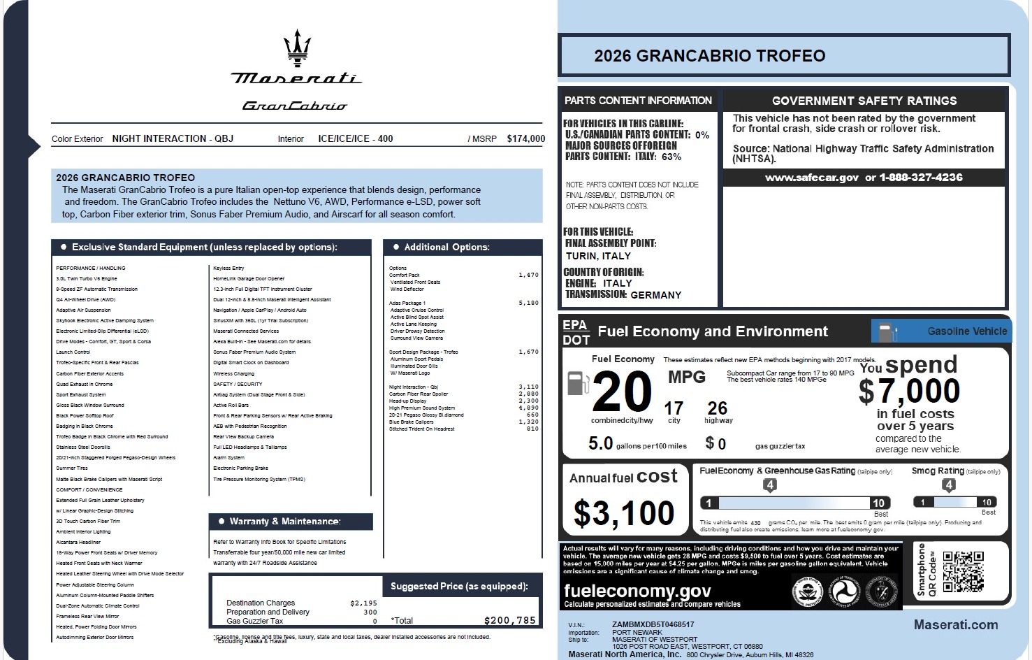 New 2026 Maserati GranCabrio Trofeo for sale $200,785 at Maserati of Greenwich in Greenwich CT 06830 1