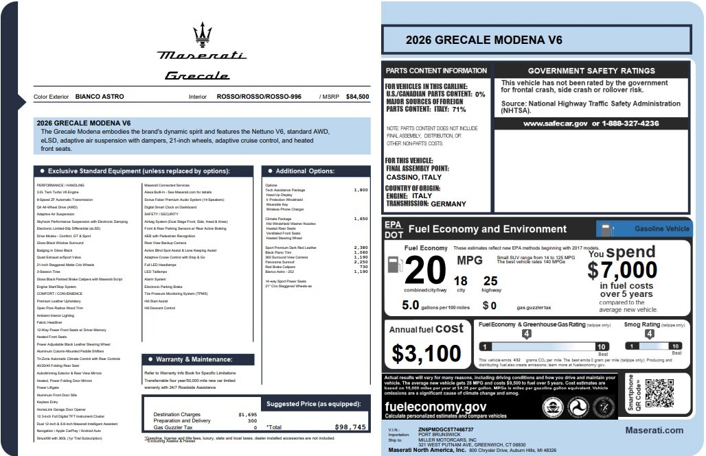 New 2026 Maserati Grecale Modena V6 for sale $98,745 at Maserati of Greenwich in Greenwich CT 06830 1