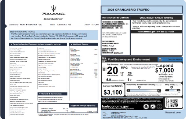 New 2026 Maserati GranCabrio Trofeo for sale $200,785 at Maserati of Greenwich in Greenwich CT 06830 23
