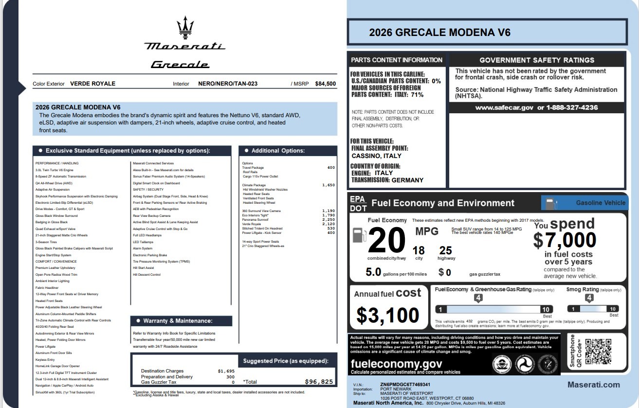 New 2026 Maserati Grecale Modena V6 for sale $96,825 at Maserati of Greenwich in Greenwich CT 06830 1