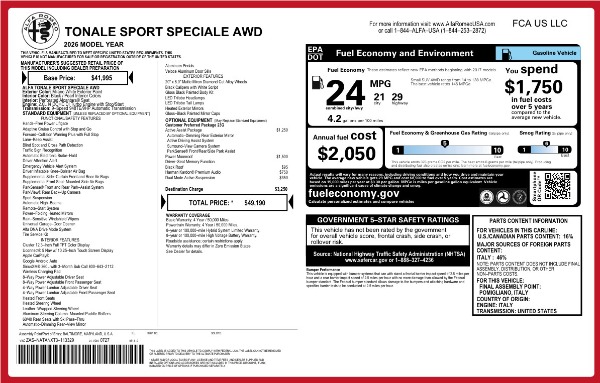 New 2026 Alfa Romeo Tonale Sport Speciale for sale $49,190 at Maserati of Greenwich in Greenwich CT 06830 25