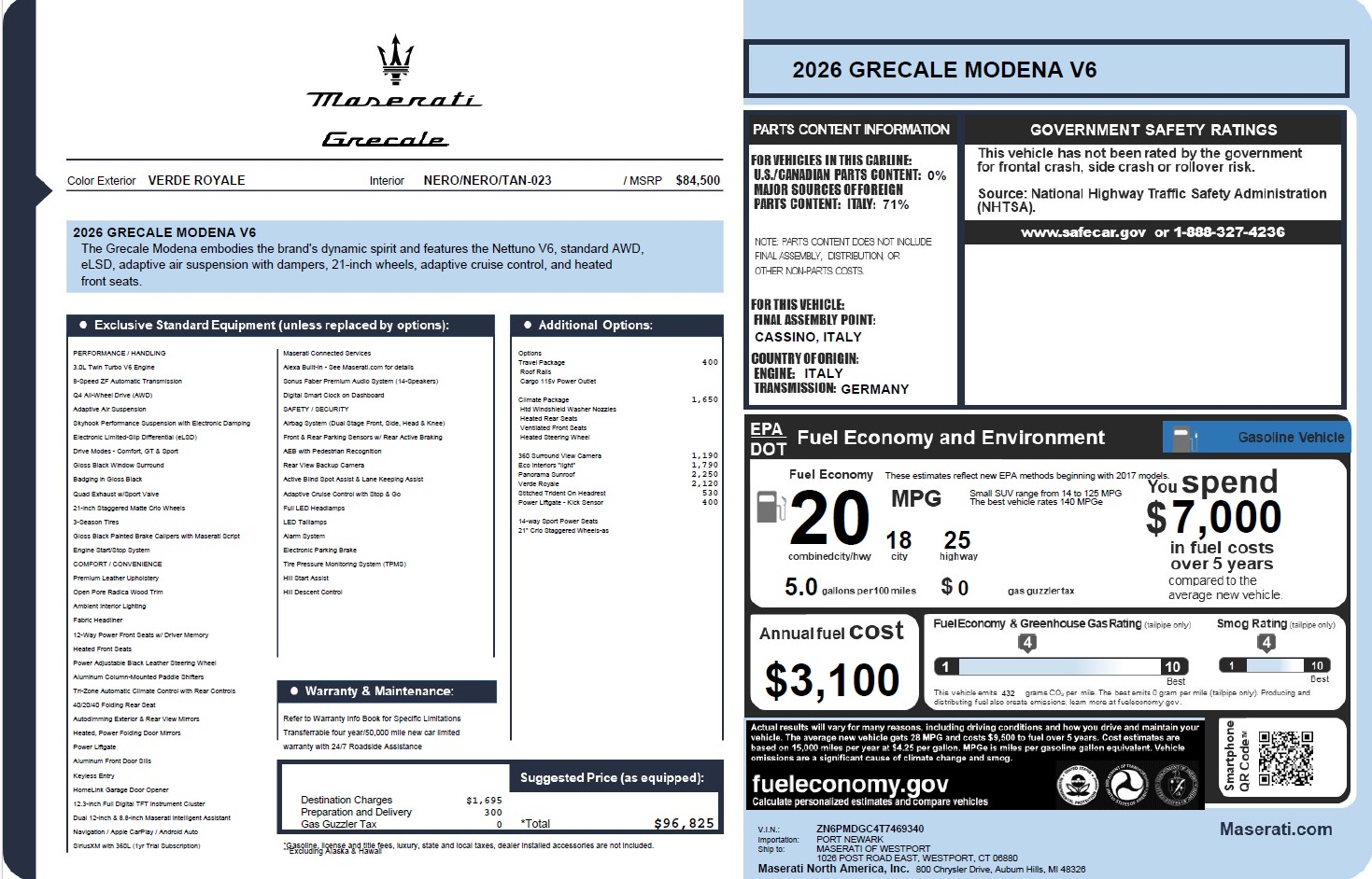 New 2026 Maserati Grecale Modena V6 for sale $96,825 at Maserati of Greenwich in Greenwich CT 06830 1