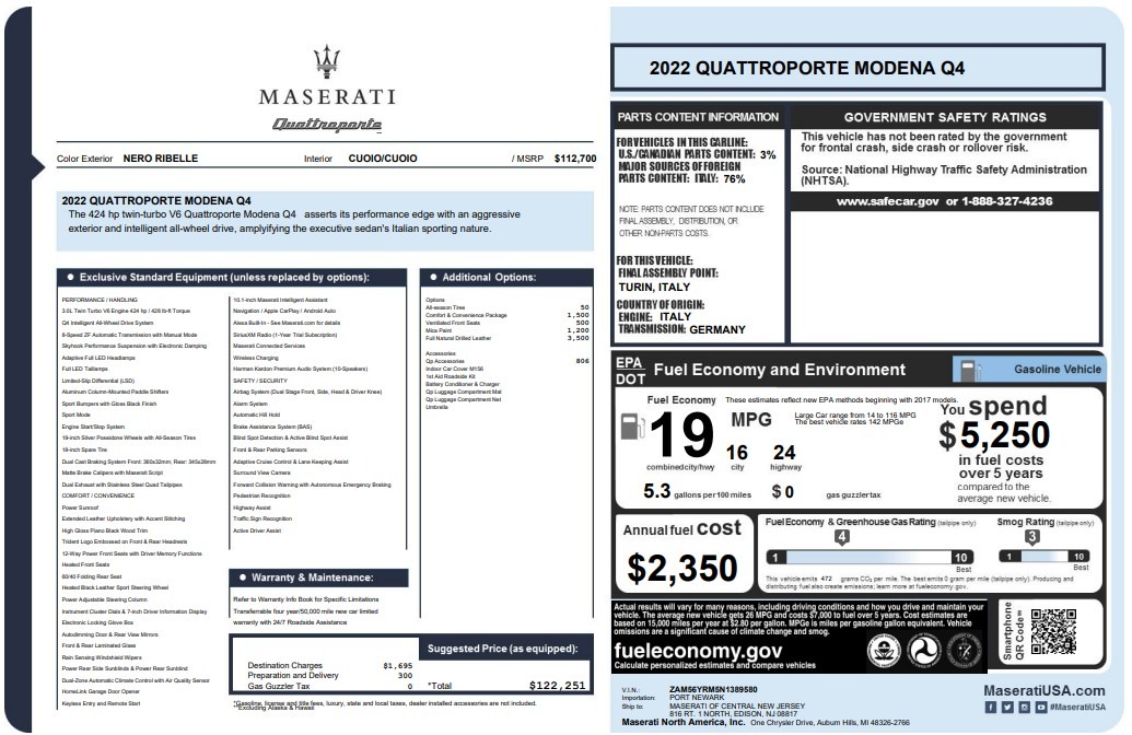 Used 2022 Maserati Quattroporte Modena Q4 for sale $52,900 at Maserati of Greenwich in Greenwich CT 06830 1