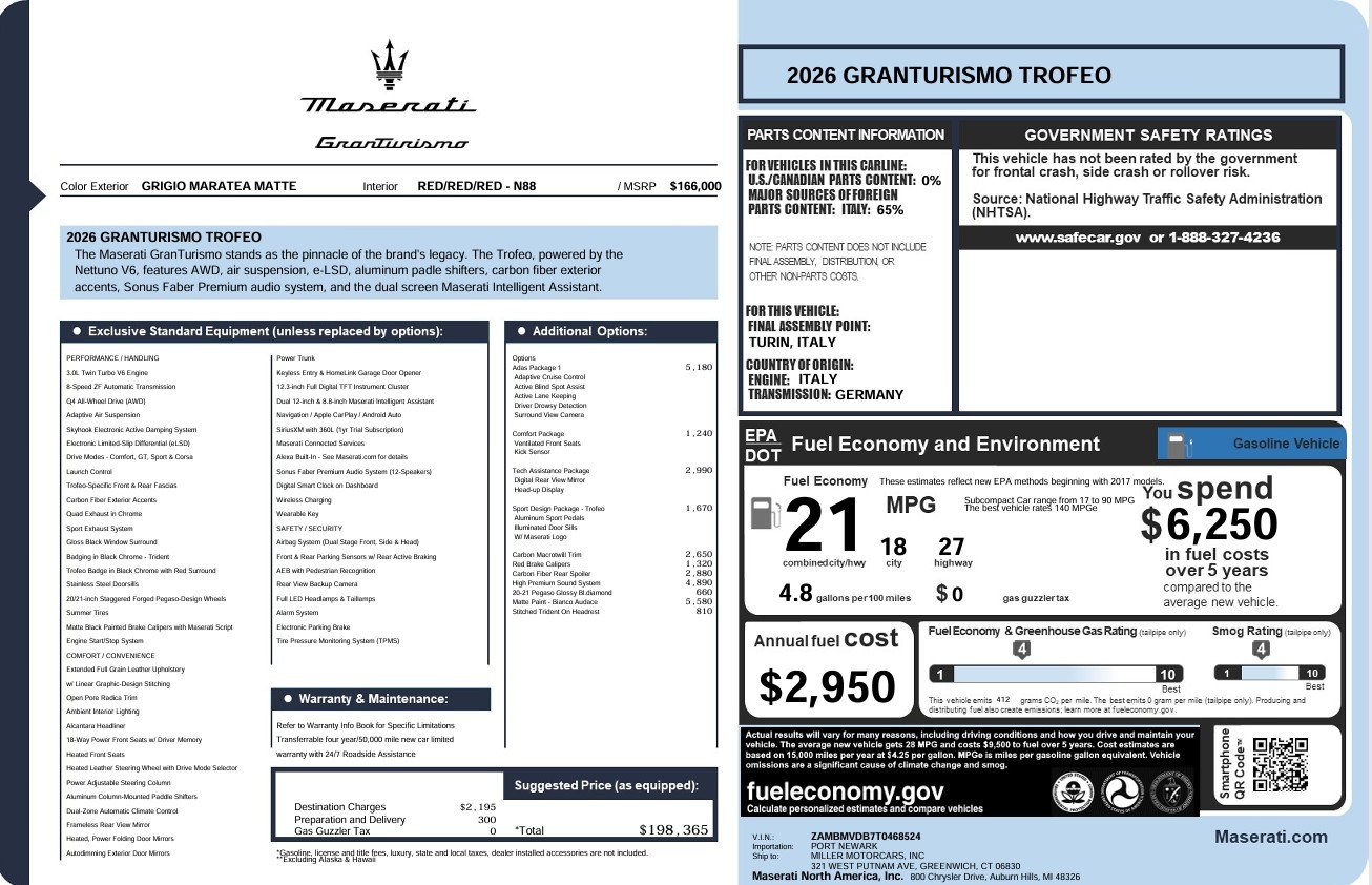 New 2026 Maserati GranTurismo Trofeo for sale $198,365 at Maserati of Greenwich in Greenwich CT 06830 1