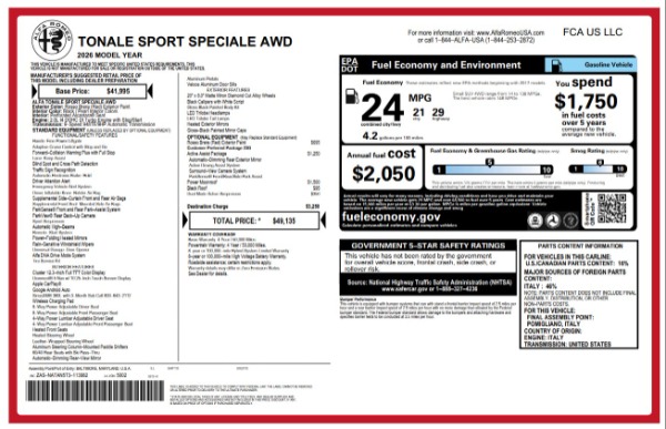 New 2026 Alfa Romeo Tonale Sport Speciale for sale $49,135 at Maserati of Greenwich in Greenwich CT 06830 25