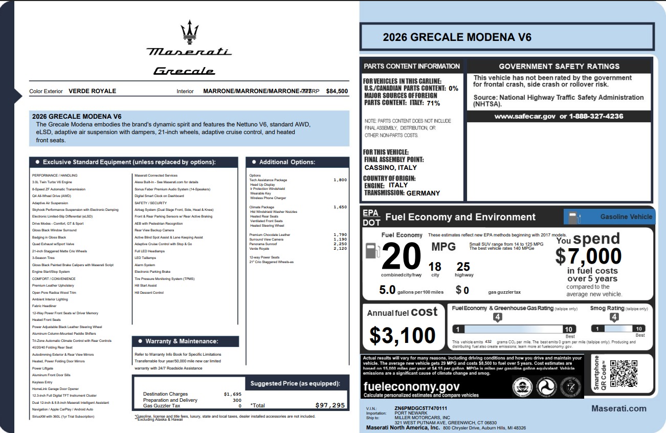 New 2026 Maserati Grecale Modena V6 for sale $97,295 at Maserati of Greenwich in Greenwich CT 06830 1