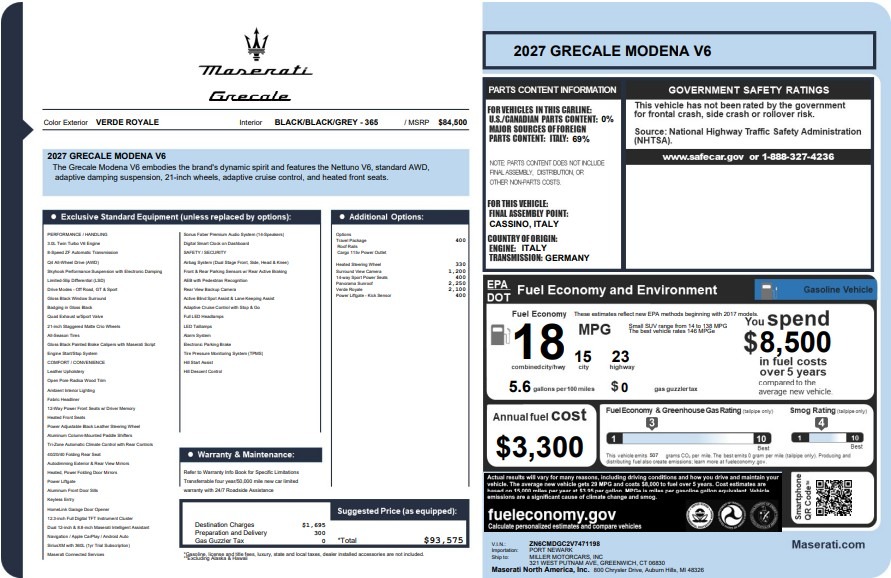 New 2027 Maserati Grecale Modena V6 for sale $93,575 at Maserati of Greenwich in Greenwich CT 06830 1