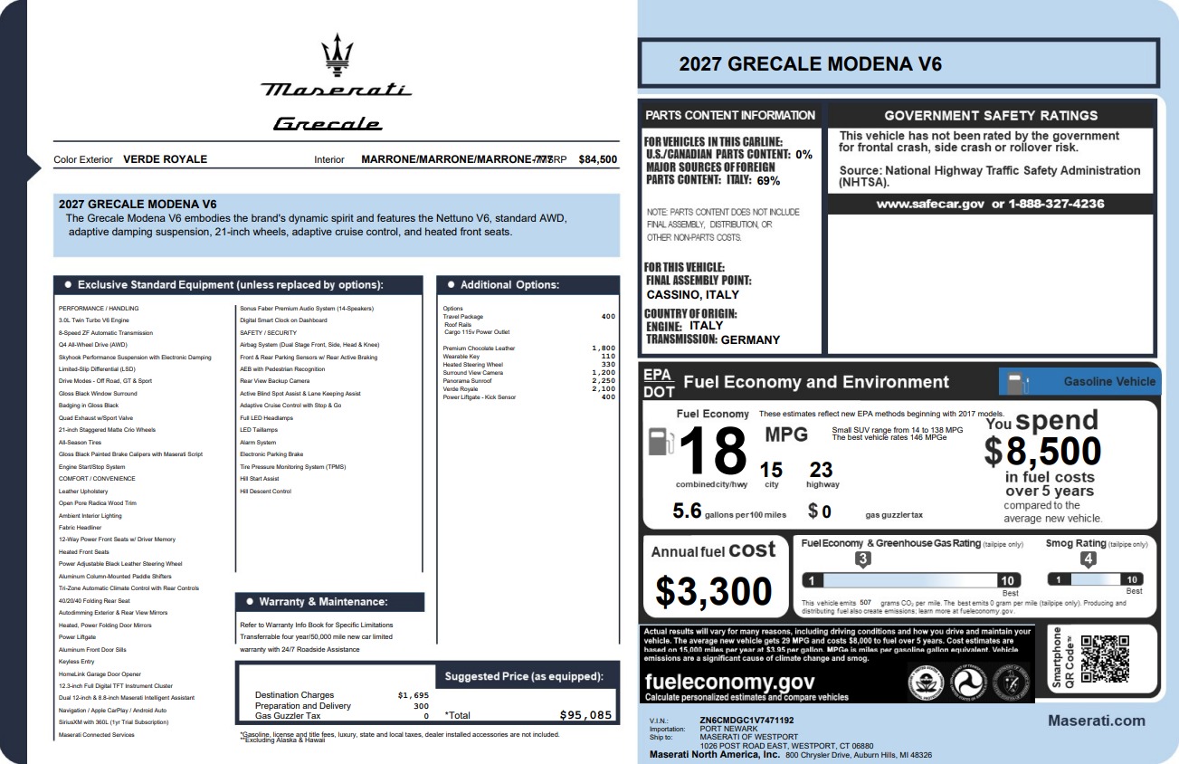New 2027 Maserati Grecale Modena V6 for sale $95,085 at Maserati of Greenwich in Greenwich CT 06830 1