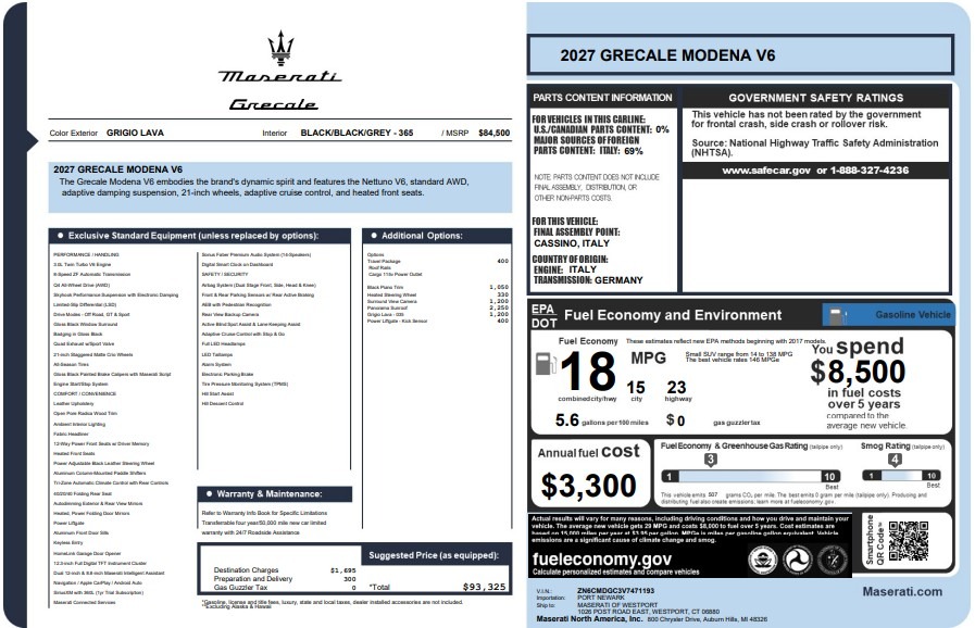 New 2027 Maserati Grecale Modena V6 for sale $93,325 at Maserati of Greenwich in Greenwich CT 06830 1