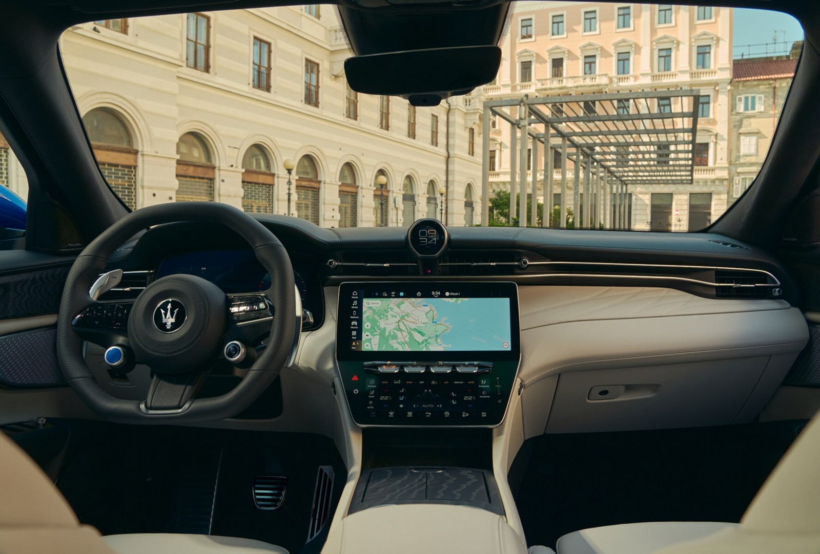 The 2027 Maserati Grecale cockpit and dual-screen dashboard