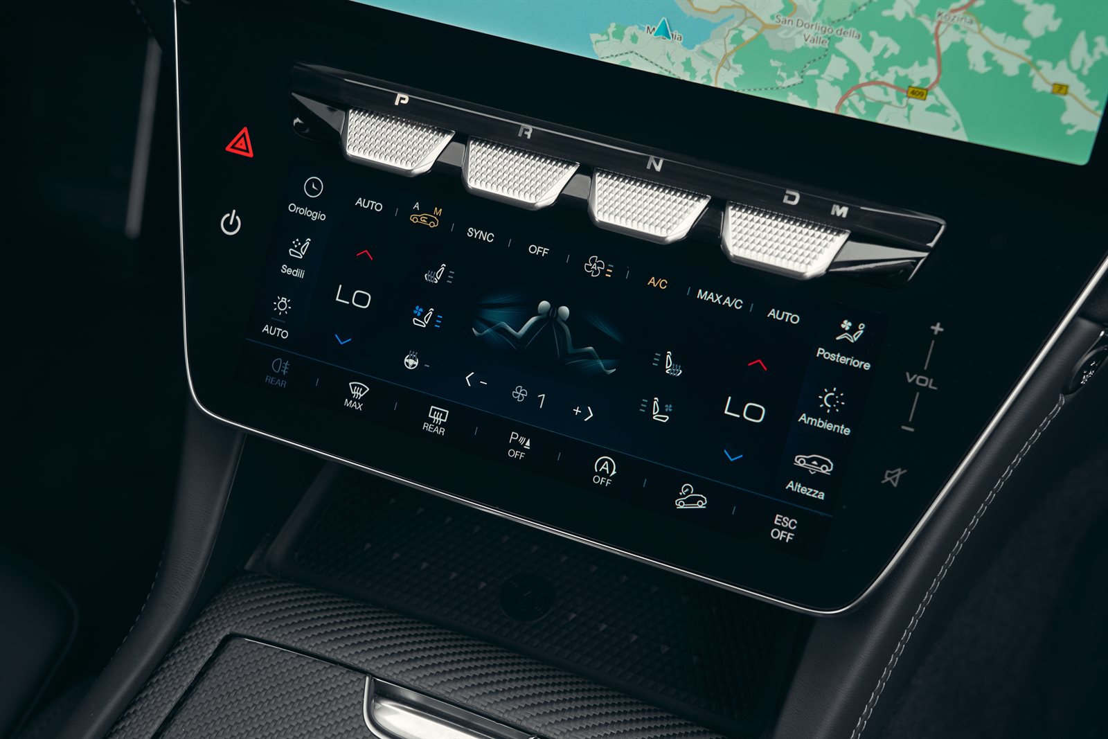 New metal P R N D gear-selector buttons in the 2027 Maserati Grecale
